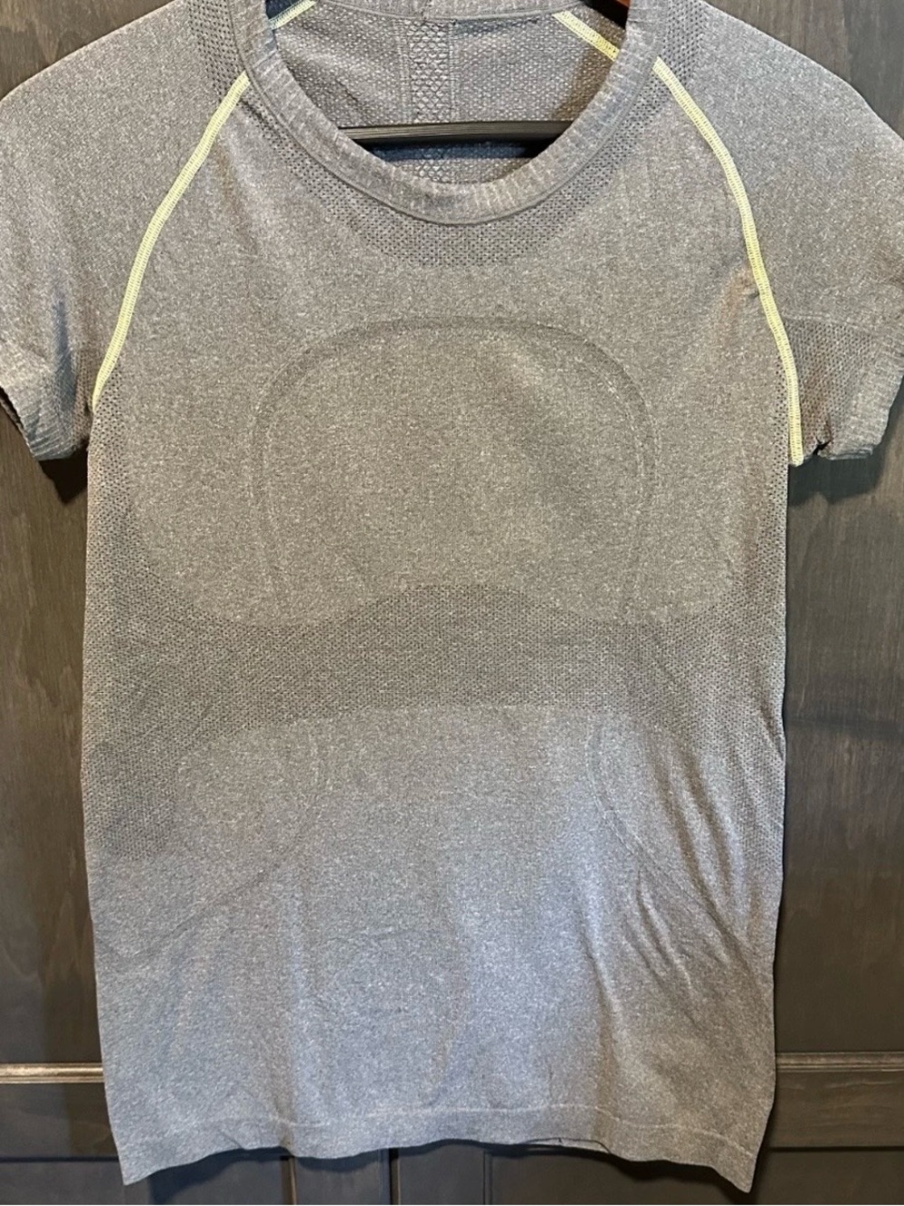 Vintage Lululemon Swiftly Tech 1.0
Heathered Gray Yellow Contrast Stitch Size 10